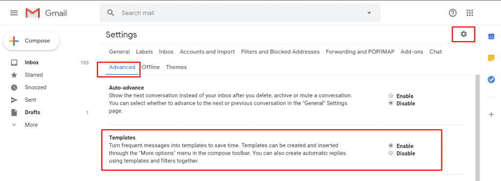 gmail template enable screenshot
